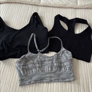 Set of Three Sports Bras - Black and Gray